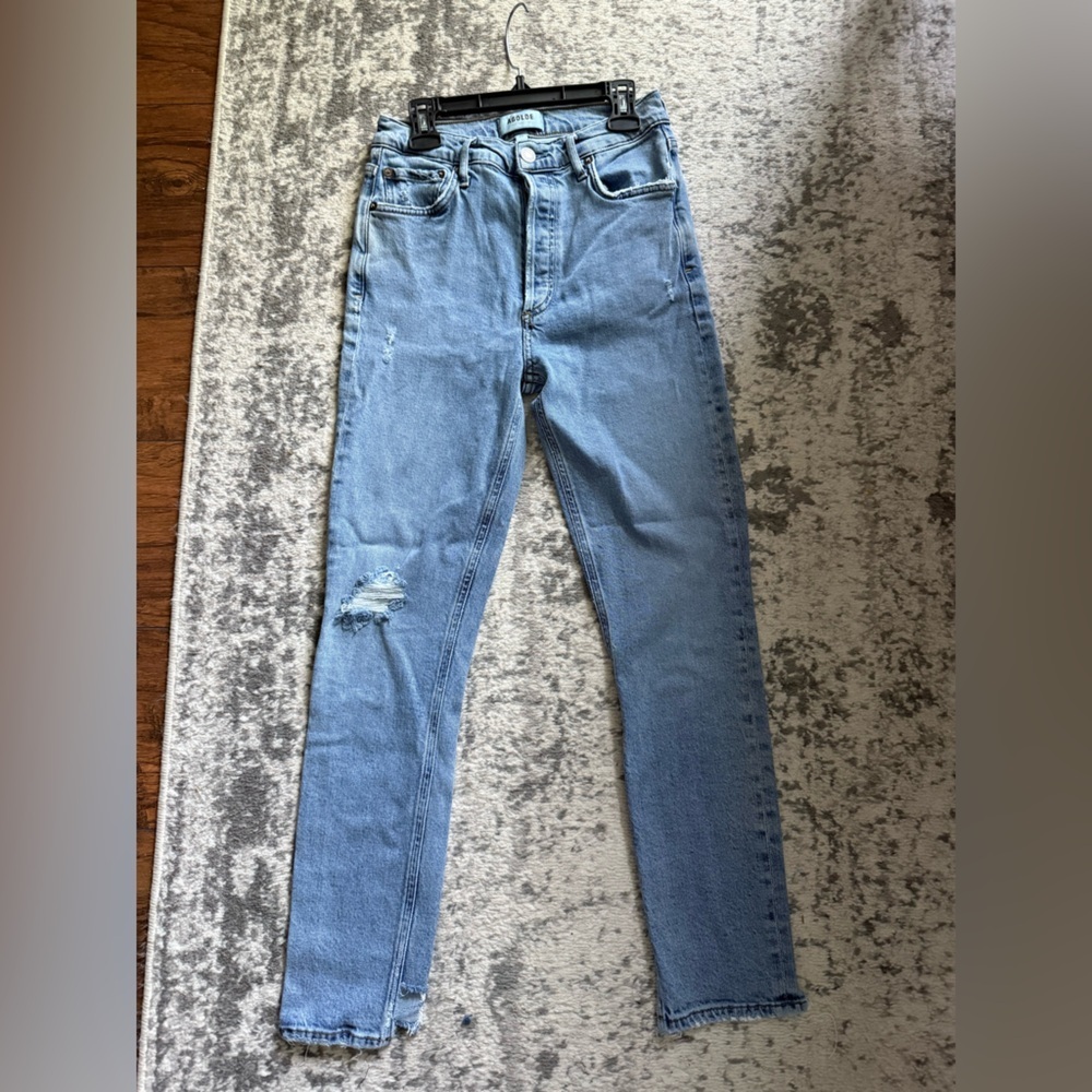 Agolde Slim Straight Light Wash Jeans Size 26 Button Fly - Picture 9 of 13